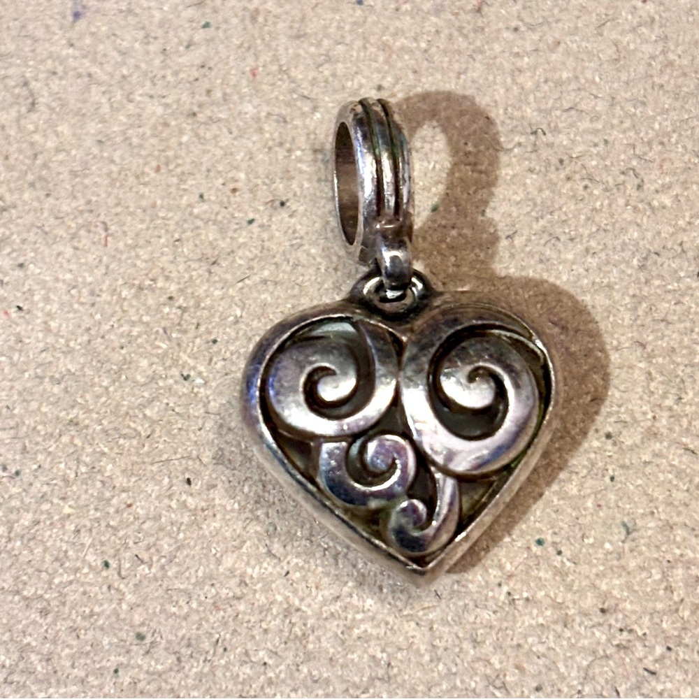 Brighton Cupid’s Kiss Heart charm Crystals on white Silver scroll back Retired - Picture 2 of 6